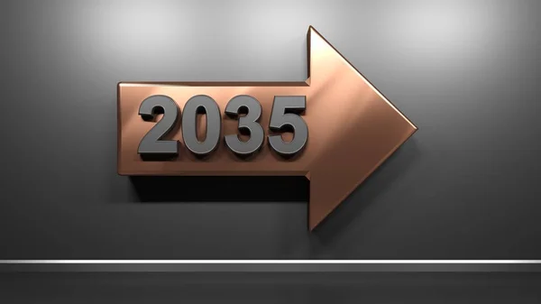 Metallic Satin Copper Arrow Right Direction Write 2035 Black Glossy — Stock Photo, Image