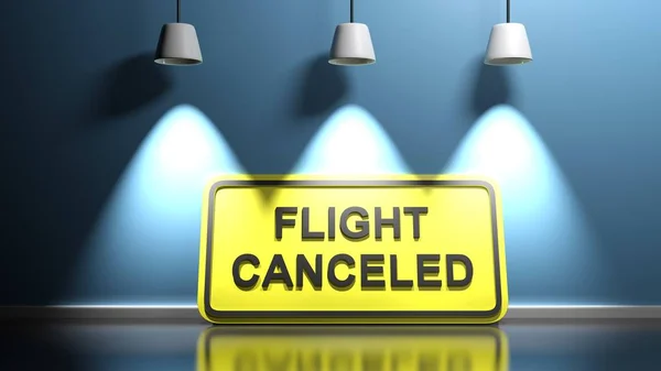 Sinal Amarelo Com Gravação Flight Canceled Uma Parede Azul Iluminada — Fotografia de Stock