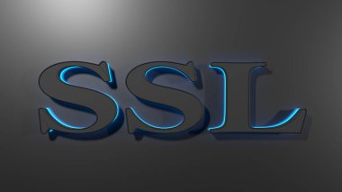 SSL Güvenli Soket Katmanı mavi arkaplan ışığıyla yaz - 3 boyutlu resimleme