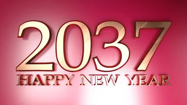 2037新年快乐铜在红色背景上书写 3D渲染插图 — 图库照片