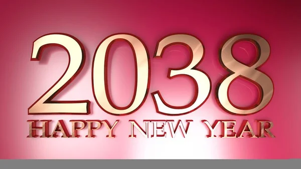 2038 Mutlu Yeni Yıl Bakır Yazı Kırmızı Arka Planda Resimleme — Stok fotoğraf