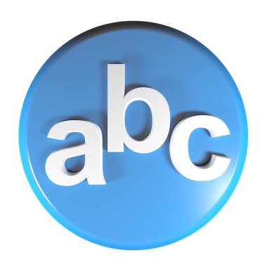 abc mavi daire beyaz arkaplan üzerindeki düğmeye basın - 3B resimleme