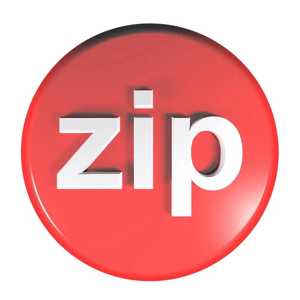 ジップレッドサークルプッシュボタン3Dレンダリングイラスト — ストック写真