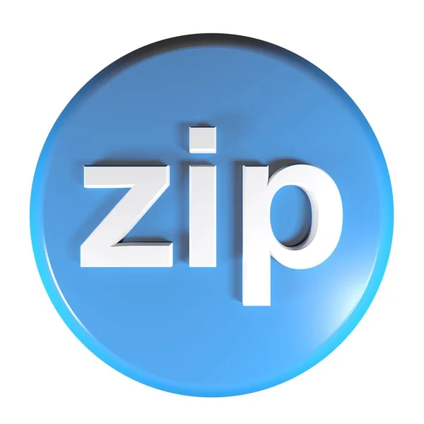 Zip青い丸プッシュボタン3Dレンダリングイラスト — ストック写真