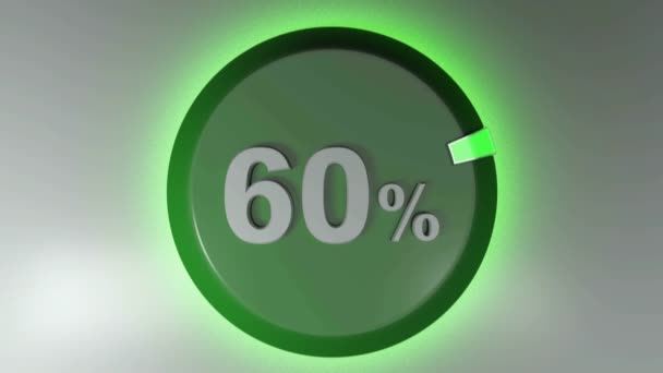 一个绿色的圆形标志 带有60 的笔迹和一个旋转光标 3D渲染视频剪辑 — 图库视频影像