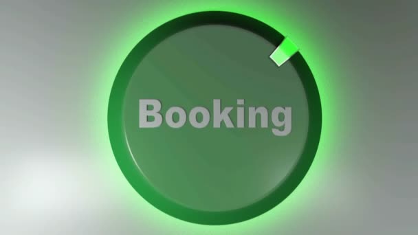 A green circle icon with the write BOOKING and a rotating cursor light - 3D rendering video clip