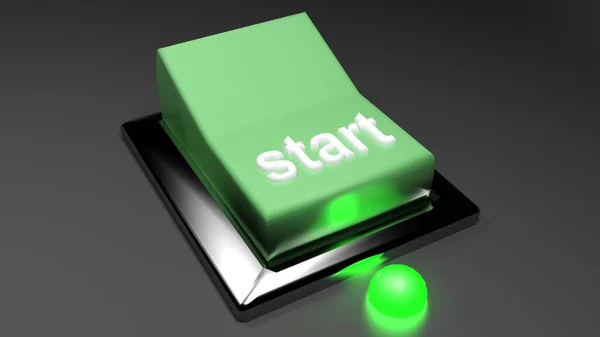Green Switch Start Com Led Verde Mesa Preta Ilustração Renderização — Fotografia de Stock