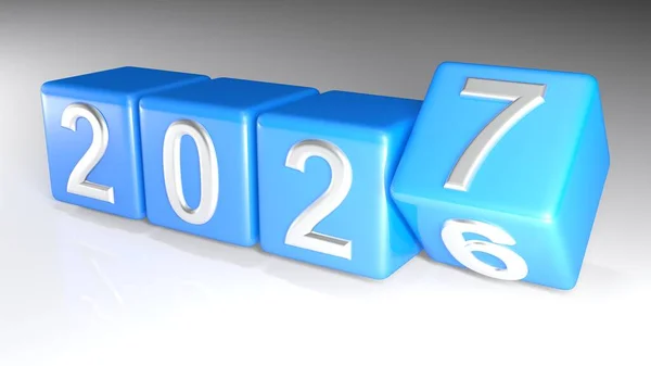 2026 2027 Cubos Azules Con Número Giro Ilustración Representación — Foto de Stock