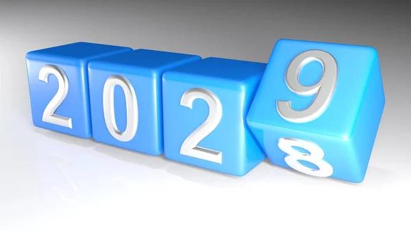 2028 2029 Cubes Bleus Avec Numéro Tournage Illustration Rendu — Photo