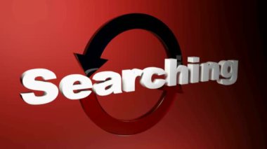 The write SEARCHING in front of a red and a blue arrows, over a red background - 3D rendering video clip