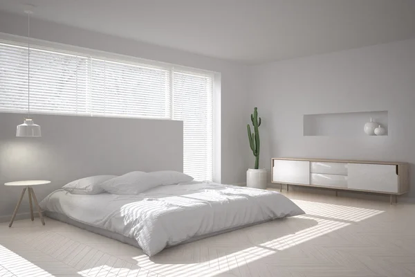 Camera da letto bianca minima — Foto Stock
