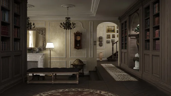 Interior clásico, vestíbulo con chimenea —  Fotos de Stock