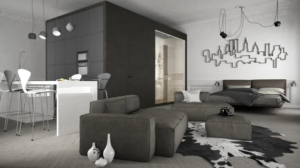 Ein-Zimmer-Wohnung, 3D-Illustration — Stockfoto