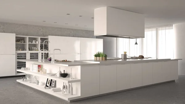 White minimalistic kitchen, interior design — Stock Photo, Image