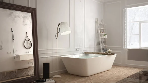 Salle de bain scandinave, design minimaliste blanc, hôtel spa reso — Photo