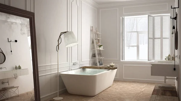 Skandinaviskt badrum, vit minimalistisk design, hotellspa reso — Stockfoto