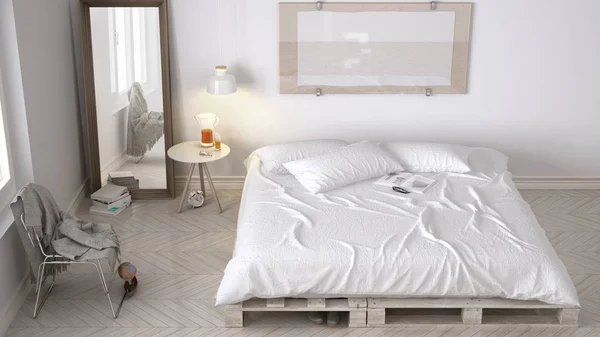 DIY спальня, скандальный белый эко-шик дизайн — стоковое фото