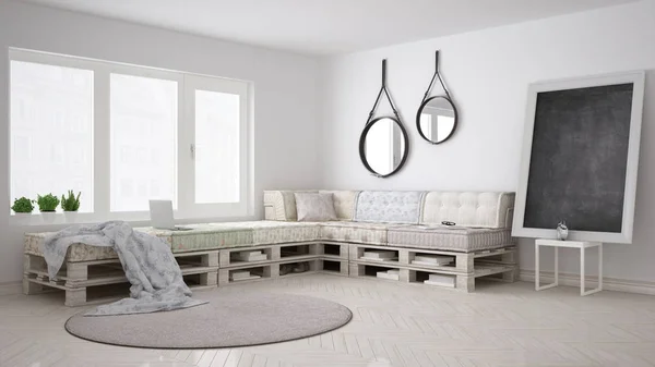 Sofá de la plataforma de bricolaje, escandinava vida blanca, interior desig — Foto de Stock