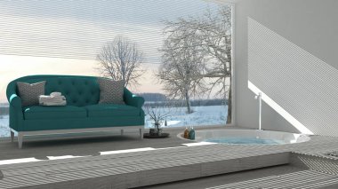 Klasik kanepesi, küveti, spası, oteli olan İskandinav banyosu,