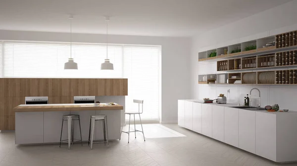 Cocina blanca escandinava, diseño interior minimalista — Foto de Stock