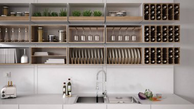 Sistem, minimalist interi raf İskandinav beyaz mutfak