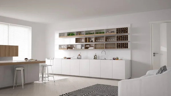 Скандальная белая кухня, минималистичный интерьер — стоковое фото