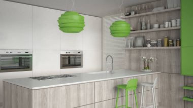 Ağaç ve yeşil Ayrıntılar, minimum ile minimalist beyaz mutfak