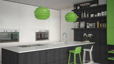 Ağaç ve yeşil Ayrıntılar, minimum ile minimalist beyaz mutfak