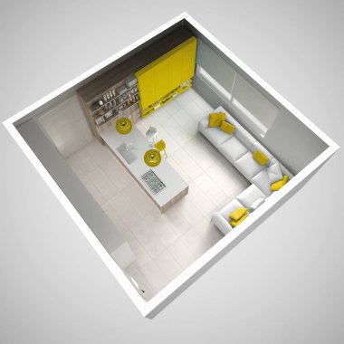 Ayrıntılarla, ahşap ve sarı beyaz minimalist mutfak mini