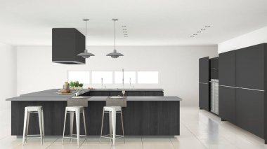 Ahşap ve gri ayrıntıları, en az ile minimalist gri mutfak 