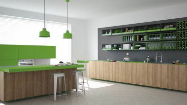 Ağaç ve yeşil Ayrıntılar, en az ile İskandinav gri mutfak