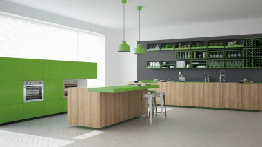 Ağaç ve yeşil Ayrıntılar, en az ile İskandinav gri mutfak