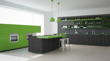 Ağaç ve yeşil Ayrıntılar, en az ile İskandinav gri mutfak