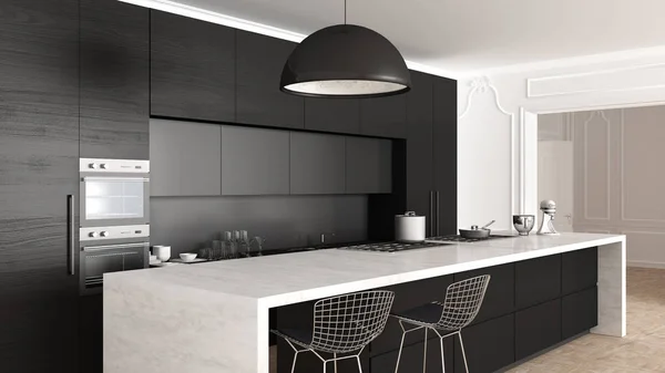 Klasik mutfak, minimalist dekorasyon, yakın çekim