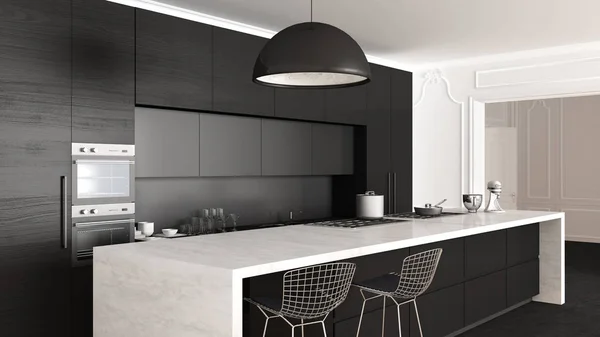 Klasik mutfak, minimalist dekorasyon, yakın çekim