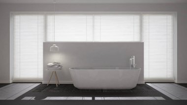 İskandinav banyosu, beyaz minimalist iç tasarım.