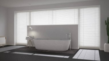 İskandinav banyosu, beyaz minimalist iç tasarım.