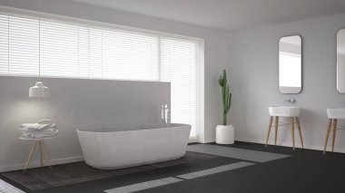 İskandinav banyosu, beyaz minimalist iç tasarım.