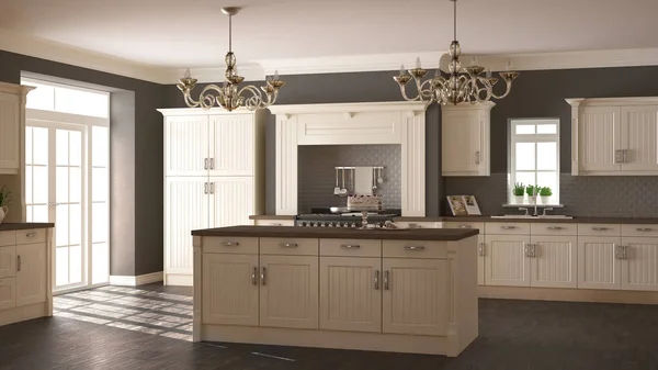 Classic kitchen, scandinavian minimal interior design with woode — Stock Photo, Image