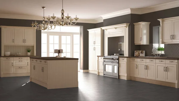 Cozinha clássica, design de interiores escandinavo mínimo com woode — Fotografia de Stock