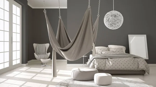Dormitorio clásico, diseño interior minimalista, con escandinavo — Foto de Stock