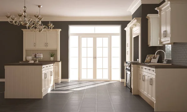 Cozinha clássica, design de interiores escandinavo mínimo com woode — Fotografia de Stock