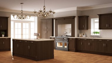 Klasik mutfak, ahşap detayları ile zarif iç tasarım