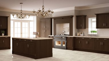 Klasik mutfak, ahşap detayları ile zarif iç tasarım