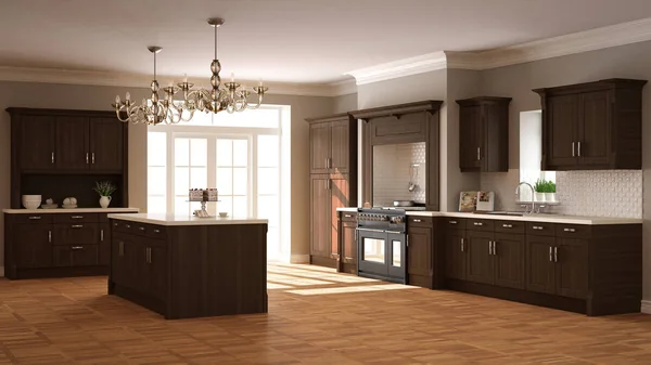 Classic kitchen, elegant interior design with wooden details