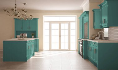 Klasik mutfak, İskandinav en az iç tasarım woode ile