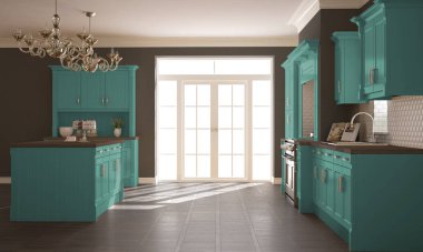 Klasik mutfak, İskandinav en az iç tasarım woode ile