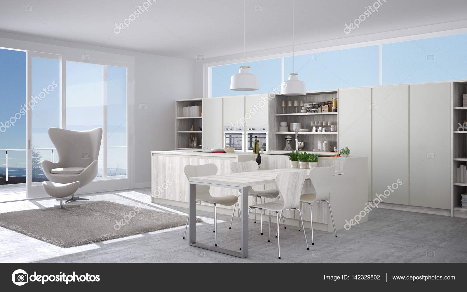 Moderna Cozinha Branca Com Detalhes Em Madeira Janela Grande Com Moderna Cozinha Branca Com Detalhes Em Madeira Janela Grande Com