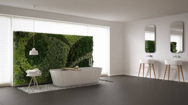 Dikey Bahçe, beyaz minimalist İskandinav banyo ben
