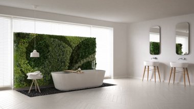 Dikey Bahçe, beyaz minimalist İskandinav banyo ben